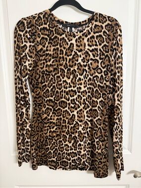 BCBGMaxAzria Leopard-Print Crewneck Top in Brown Black Cream